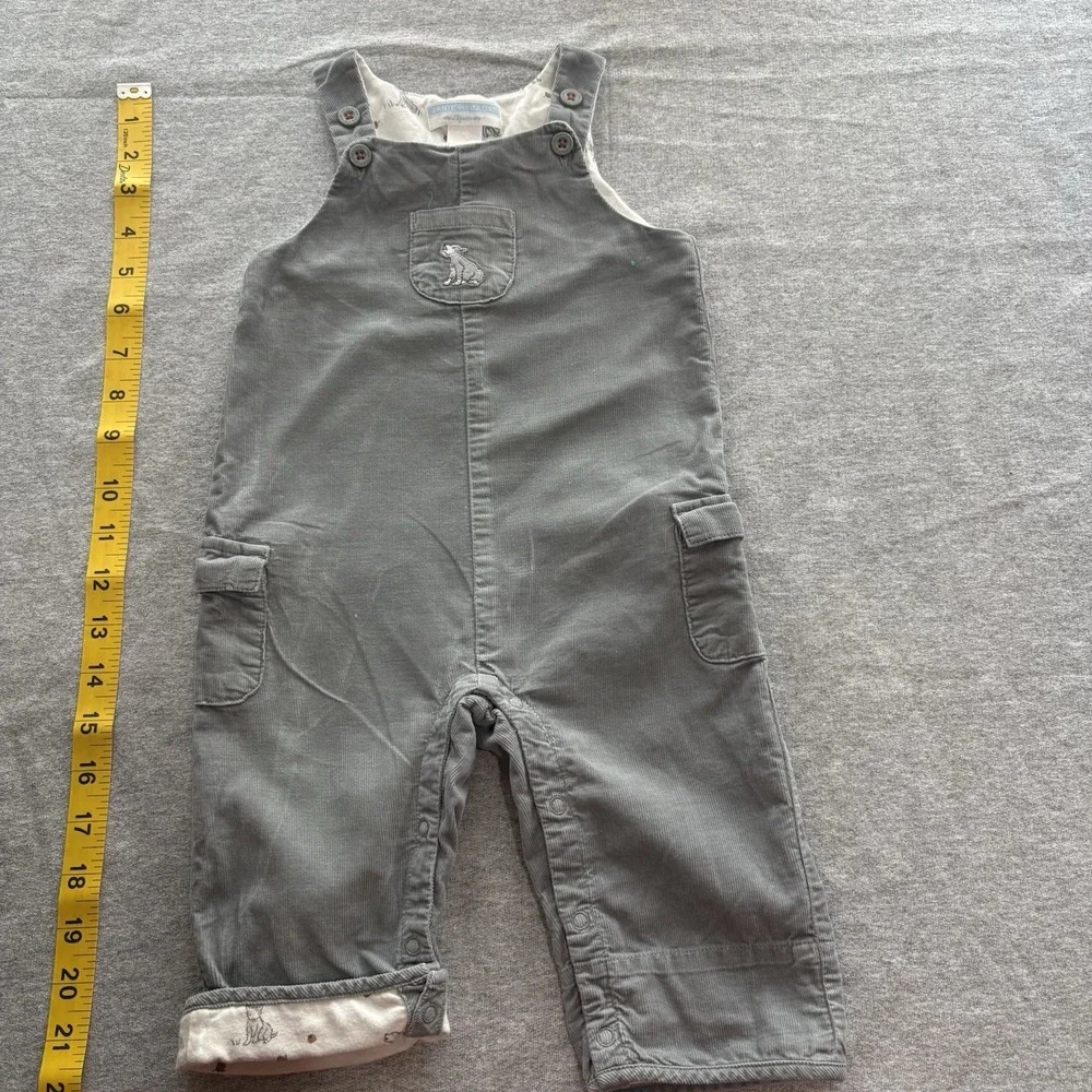 Janie & Jack Corduroy Autumn Warmth Wolf Cargo Overalls Luxurious 3-6M Excellent